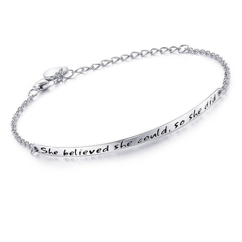 NINAMAID â€œShe believed she could so she didâ€ Engraved 925 Sterling Silver Inspirational Bangle Bracelets - Image 3